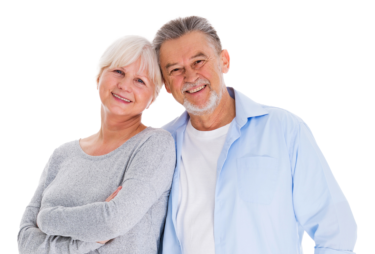 Older couple smiling side by side