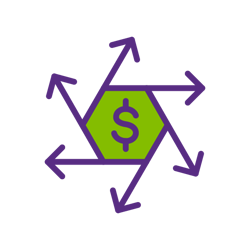 6 arrows moving in different directions from a centered dollar sign