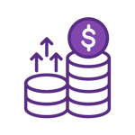 Stacks of coins with arrows moving upwards