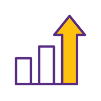 Bar chart with arrow moving upwards