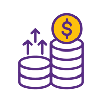 Stack of coins with arrows pointing upwards