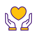 Two hands facing palm-up with a heart hovering above