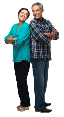 Couple standing back-to-back