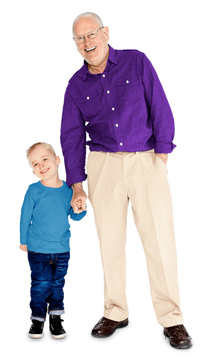 A grandparent holding hands with a grandchild
