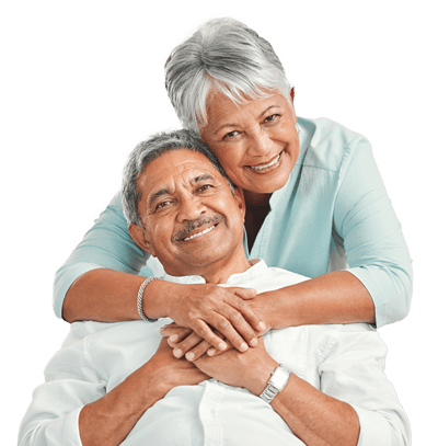 An older couple embraces
