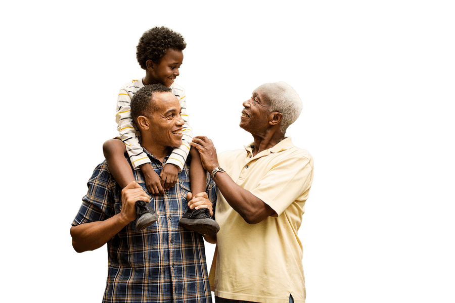 Three generations of a family - a son, father, and grandfather