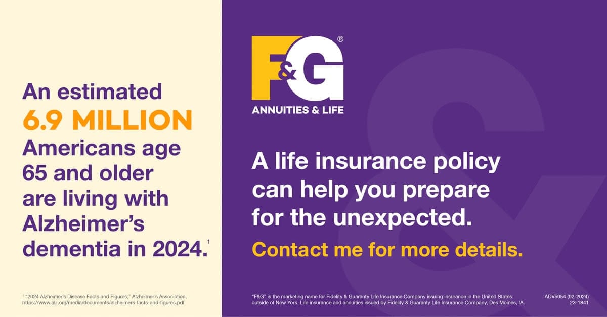 An estimated 6.9 million Americans age 65 and older are living with Alzheimer’s dementia in 2024.1A life insurance policy can help you prepare for the unexpected. Contact me for more details.