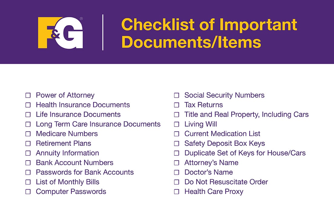 Checklist of Important Documents/Items