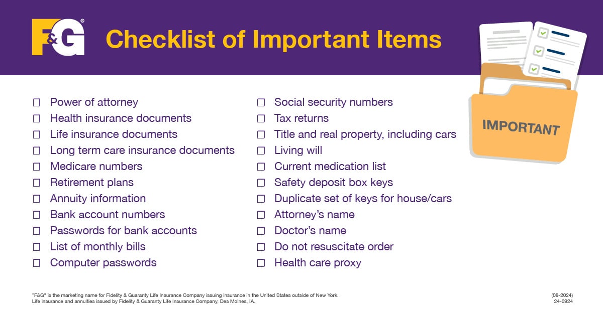 Checklist of important items