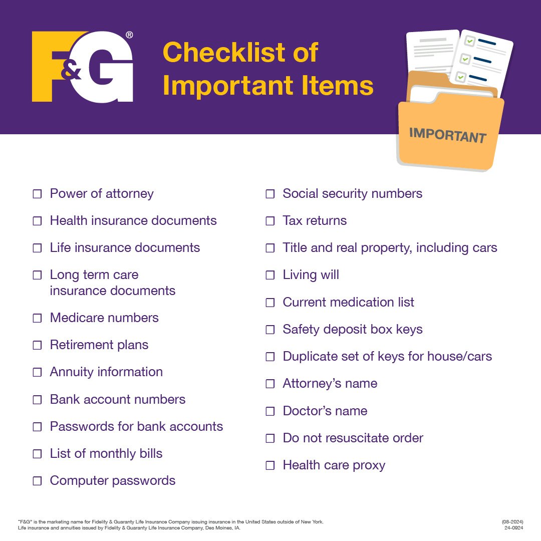 Checklist of important items